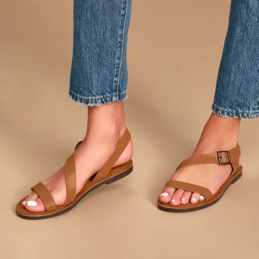 Soda Tan Flat Buckle Sandals